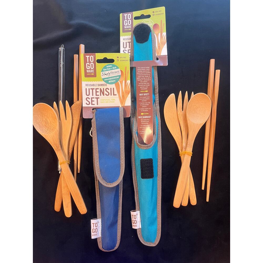 Two-Pack "To Go Ware"‎ Reusable | Portable Bamboo Utensils & Holder Set.  NWT